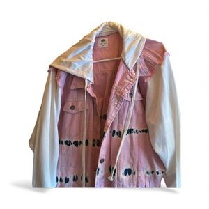 New without tags really cute tie-dyed jean jacket with cotton sleeves and hood